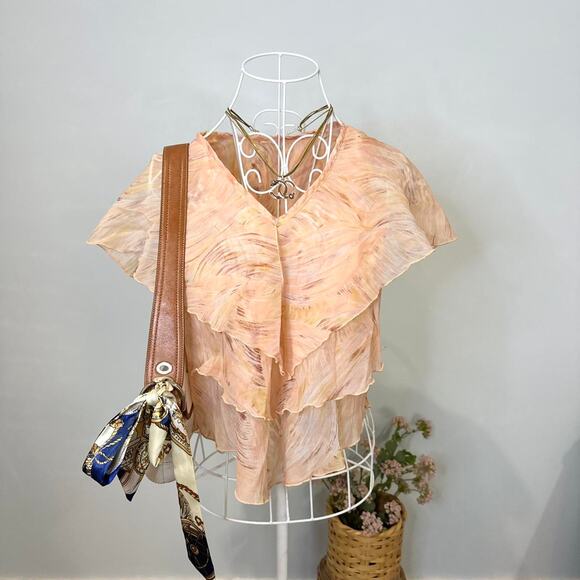 Cute vintage y2k silky fairy cape-blouse layered ruffle asymetrical top - Picture 3 of 6